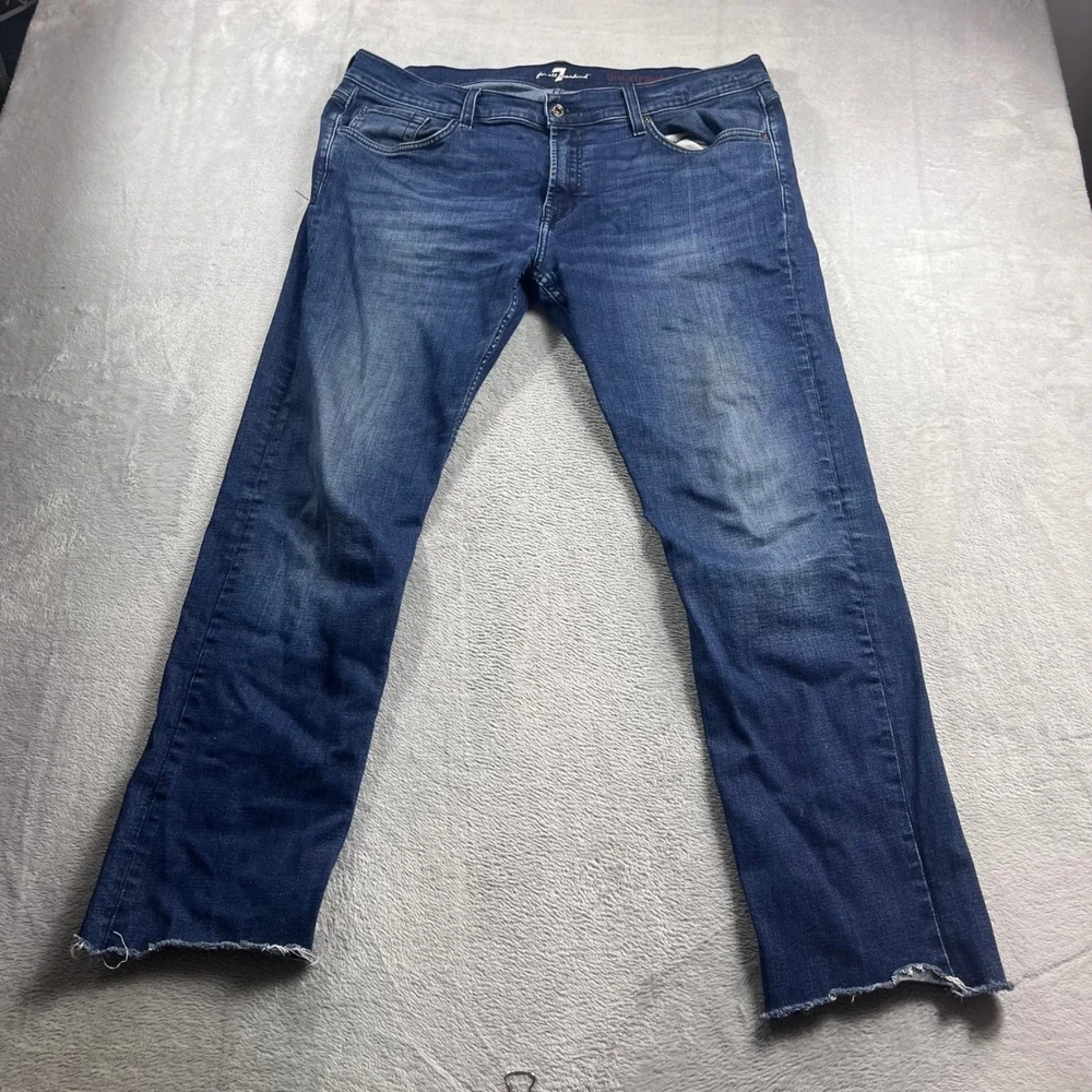 7 For All Mankind The Straight Mens Blue Denim Jeans Raw Hem Size 36